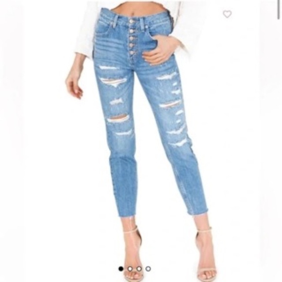 We The Free Blossom Distressed High Rise Button Fly Raw Hem Womens Jeans Size 30 - Picture 1 of 12